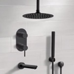 Remer TSH69 Matte Black Tub and Shower System With Rain Ceiling Shower Head and Hand Shower